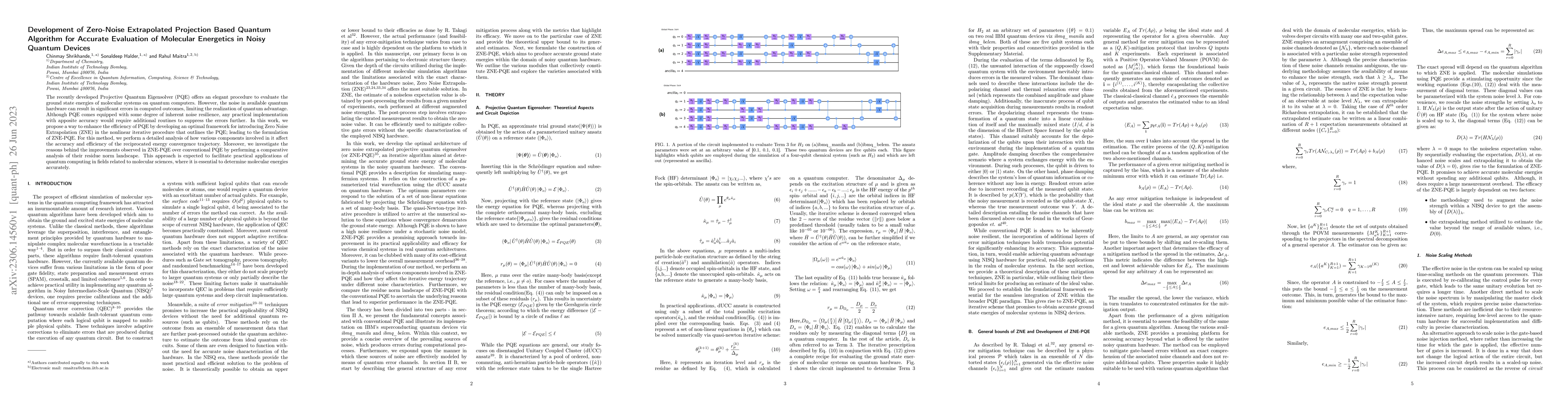 Thumbnail for Development of Zero-Noise Extrapolated Projection Based Quantum
  Algorithm for Accurate Evaluation of Molecular Energetics in Noisy Quantum
  Devices