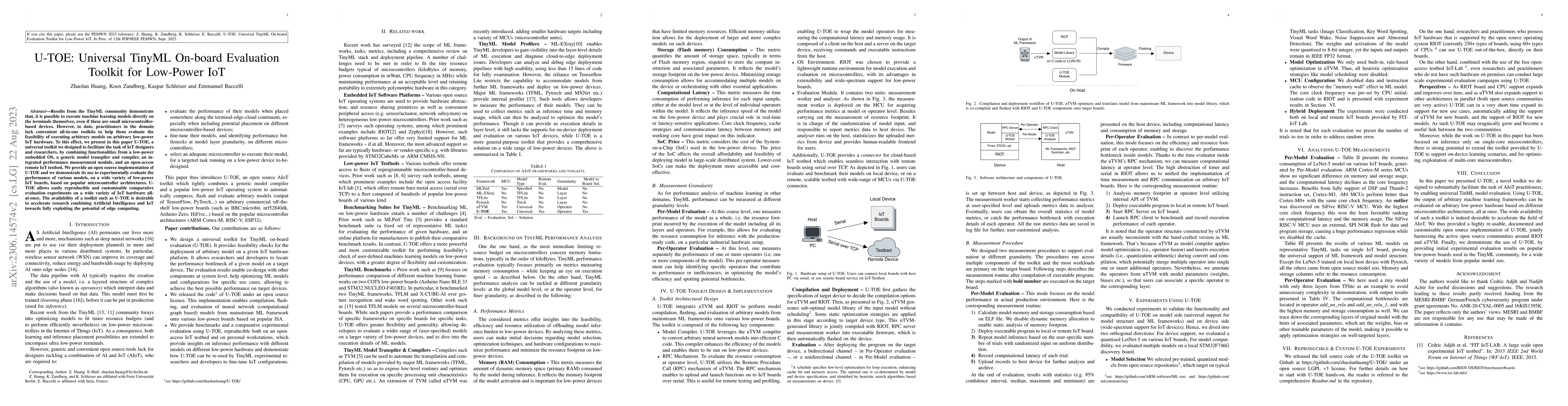 Thumbnail for U-TOE: Universal TinyML On-board Evaluation Toolkit for Low-Power IoT