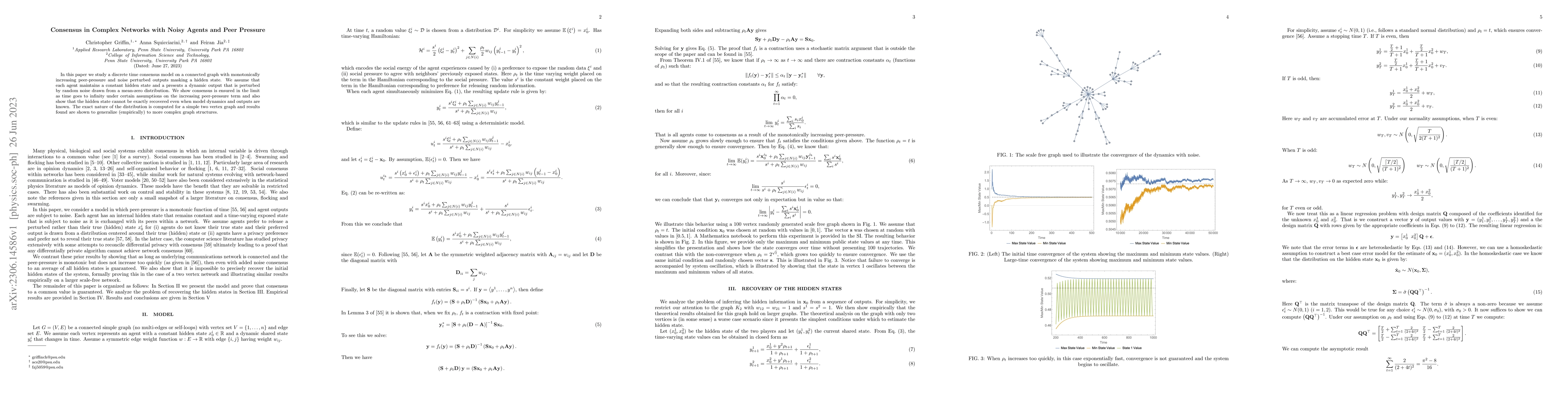 Thumbnail for Consensus in Complex Networks with Noisy Agents and Peer Pressure