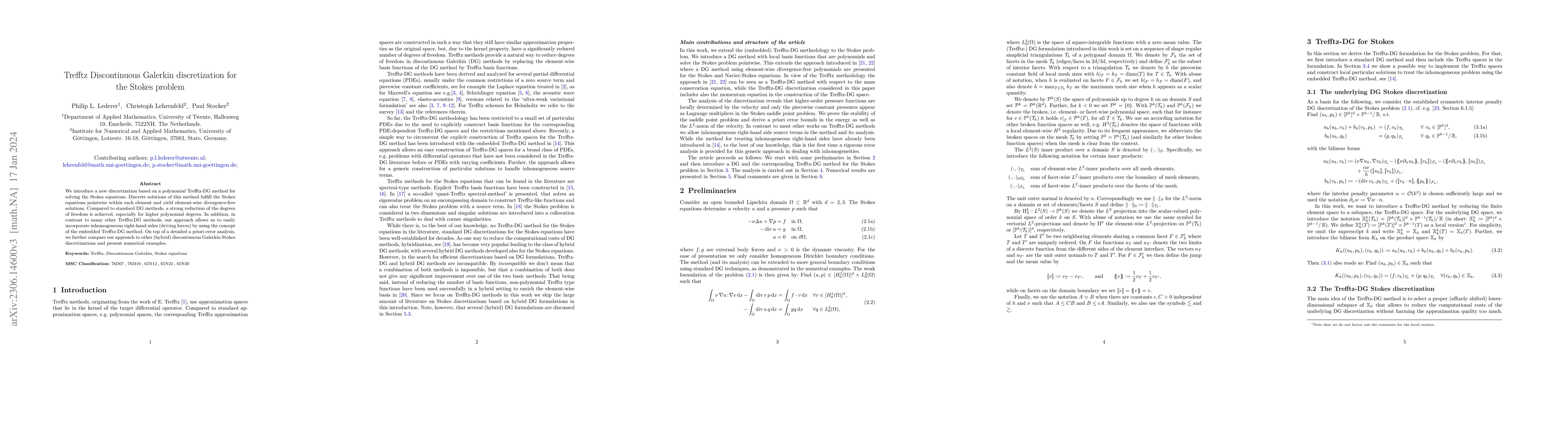 Thumbnail for Trefftz Discontinuous Galerkin discretization for the Stokes problem