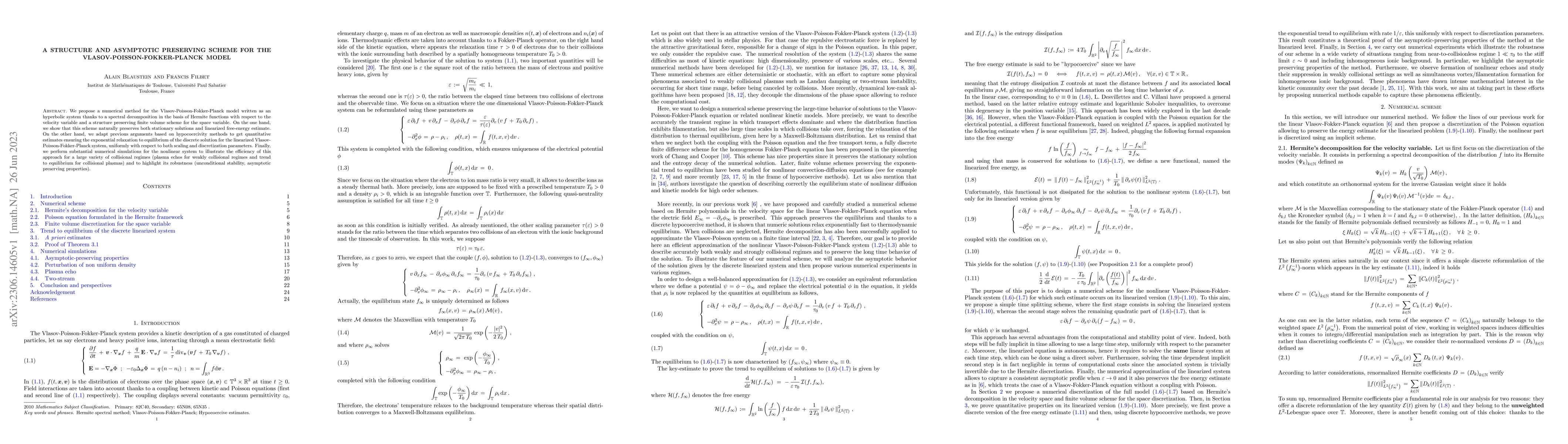Thumbnail for A structure and asymptotic preserving scheme for the
  Vlasov-Poisson-Fokker-Planck model