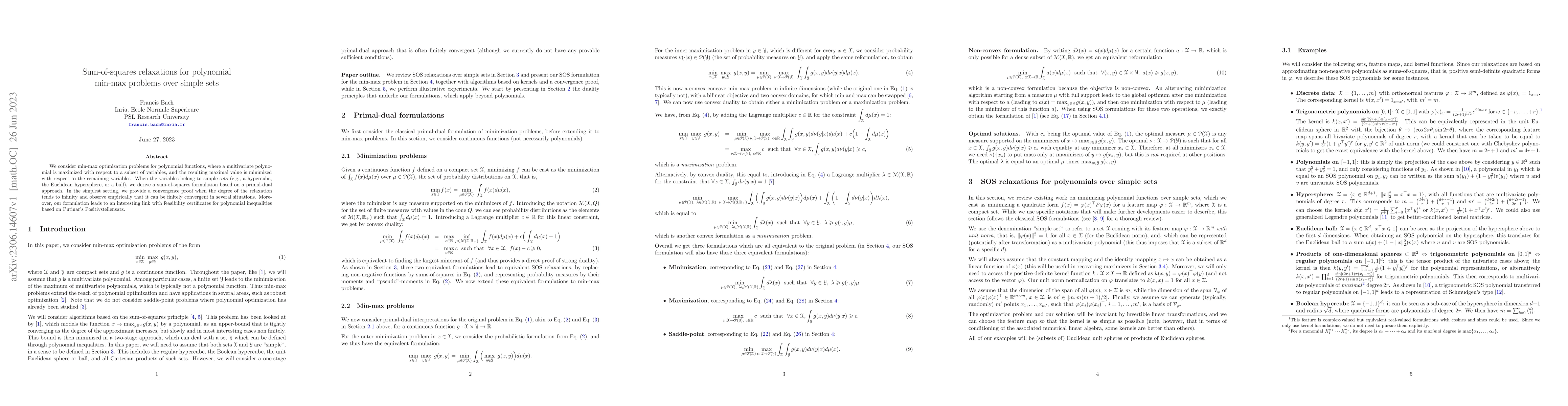 Thumbnail for Sum-of-squares relaxations for polynomial min-max problems over simple
  sets