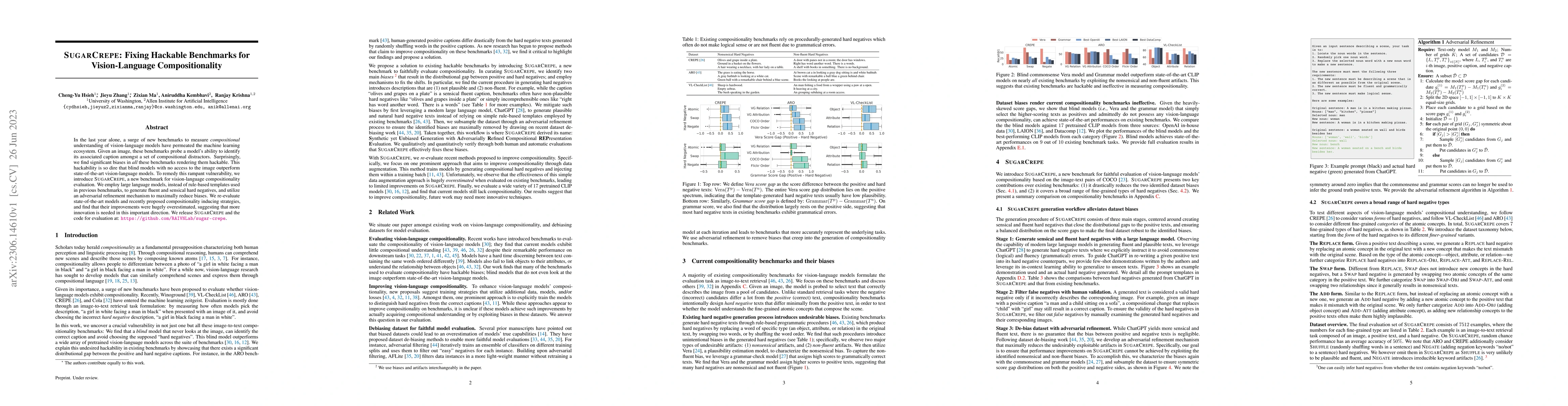 Thumbnail for SugarCrepe: Fixing Hackable Benchmarks for Vision-Language
  Compositionality