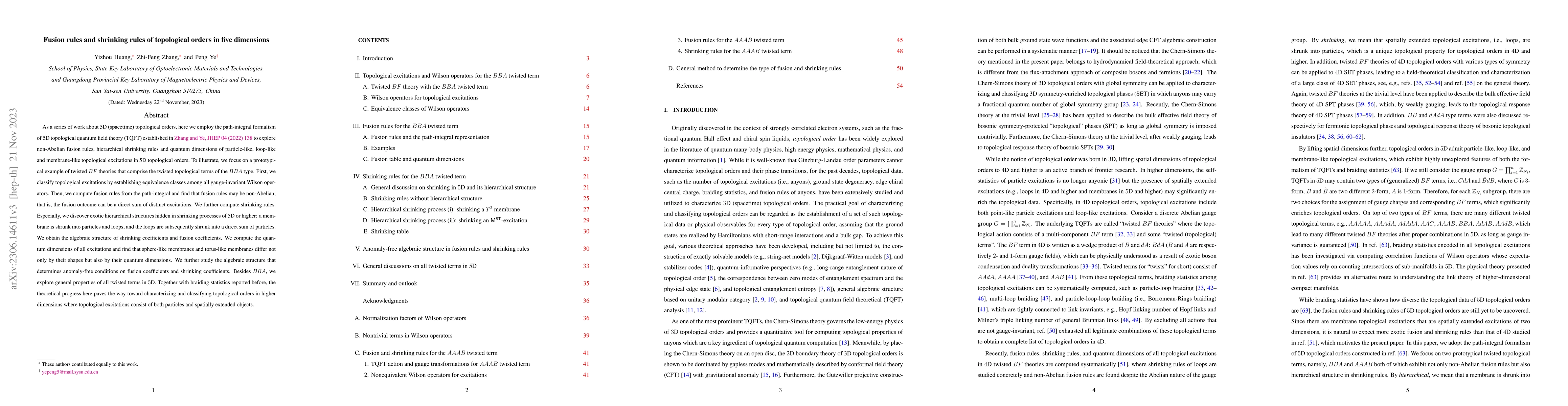 Thumbnail for Fusion rules and shrinking rules of topological orders in five
  dimensions