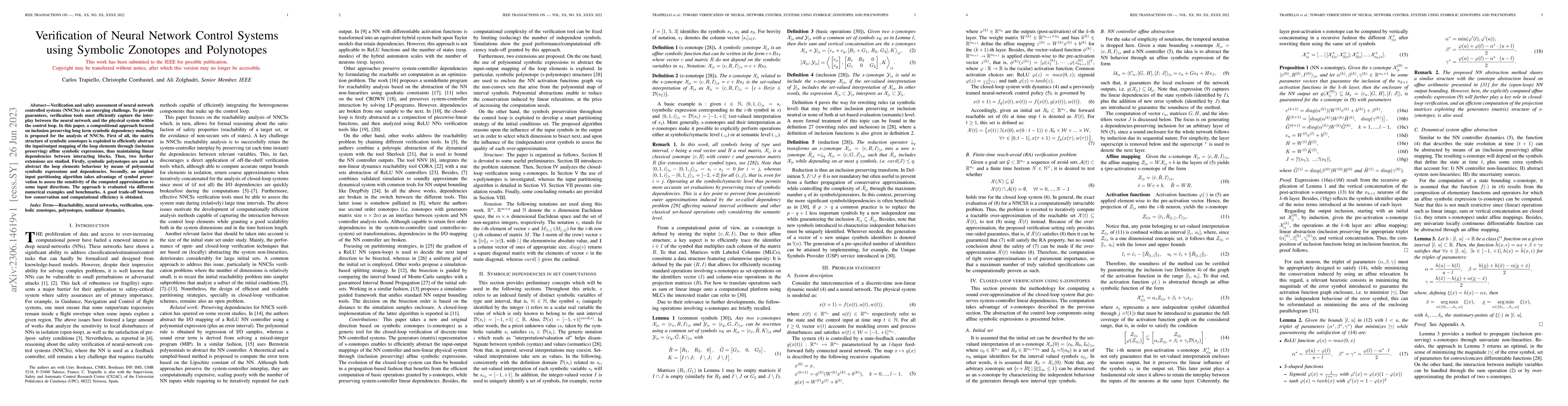 Thumbnail for Verification of Neural Network Control Systems using Symbolic Zonotopes
  and Polynotopes