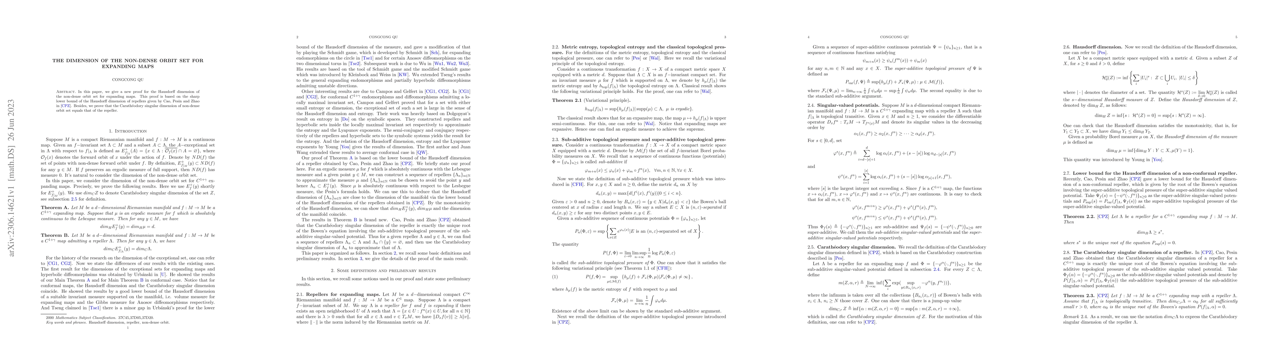 Thumbnail for The dimension of the non-dense orbit set for expanding maps