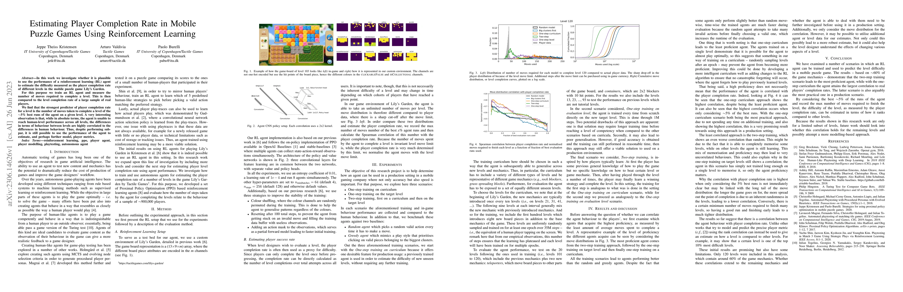 Thumbnail for Estimating player completion rate in mobile puzzle games using
  reinforcement learning