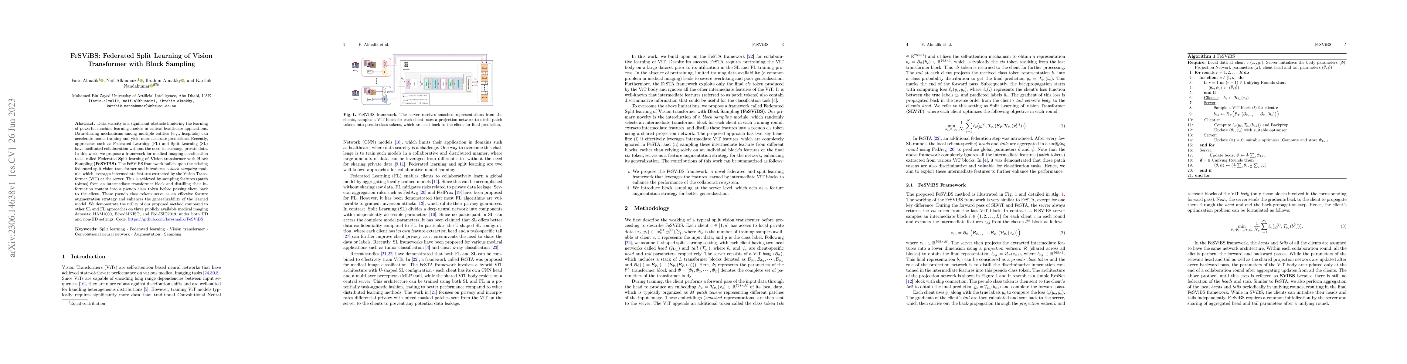 Thumbnail for FeSViBS: Federated Split Learning of Vision Transformer with Block
  Sampling