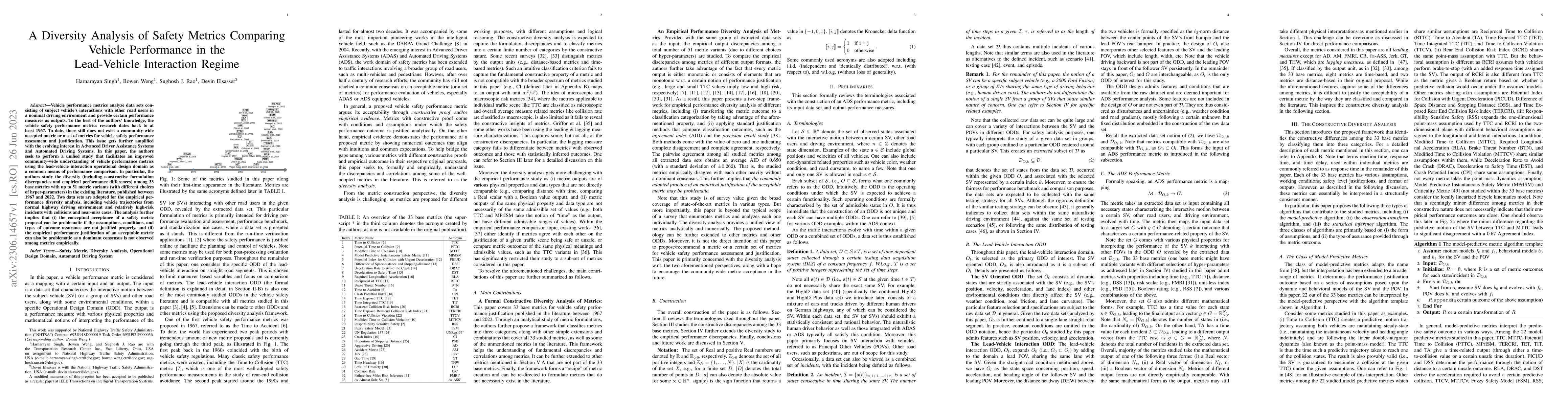Thumbnail for A Diversity Analysis of Safety Metrics Comparing Vehicle Performance in
  the Lead-Vehicle Interaction Regime
