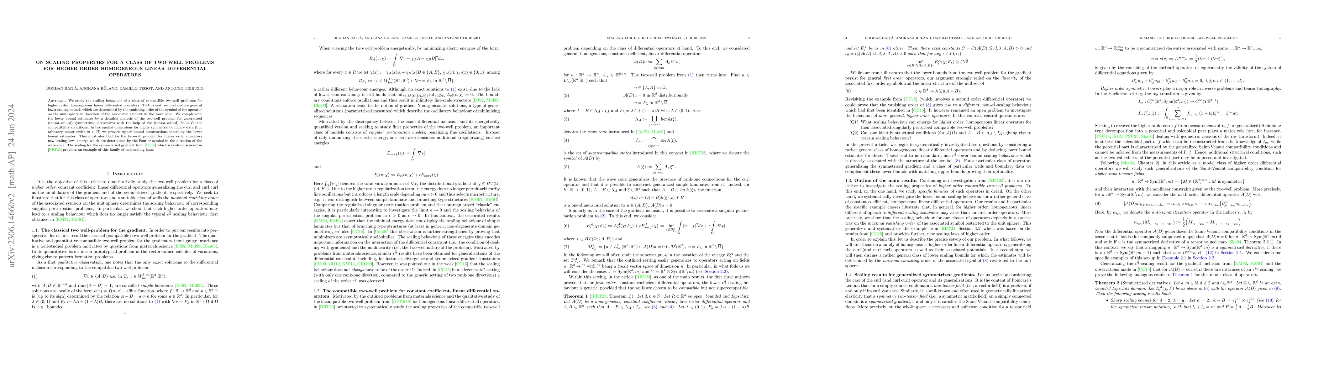 Thumbnail for On Scaling Properties for a Class of Two-Well Problems for Higher Order
  Homogeneous Linear Differential Operators