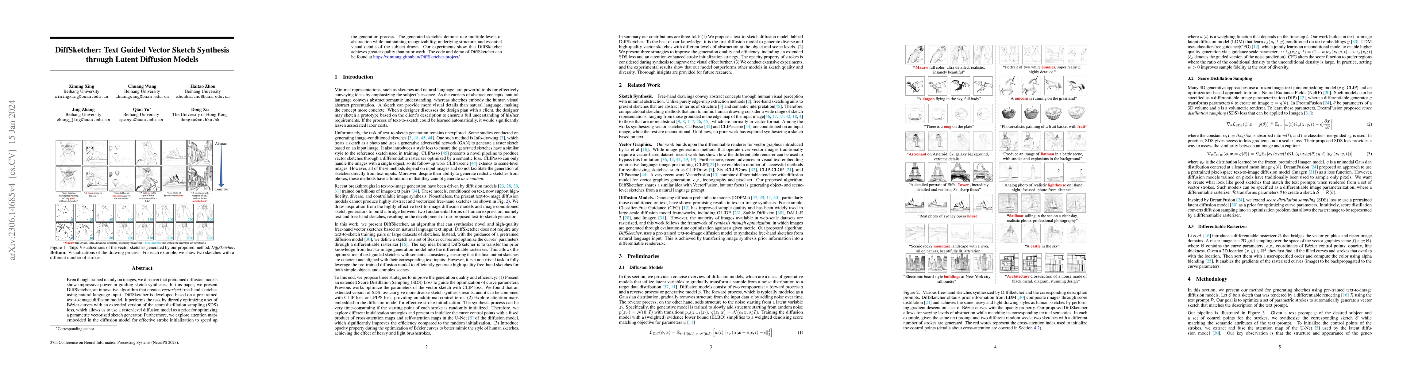 Thumbnail for DiffSketcher: Text Guided Vector Sketch Synthesis through Latent
  Diffusion Models