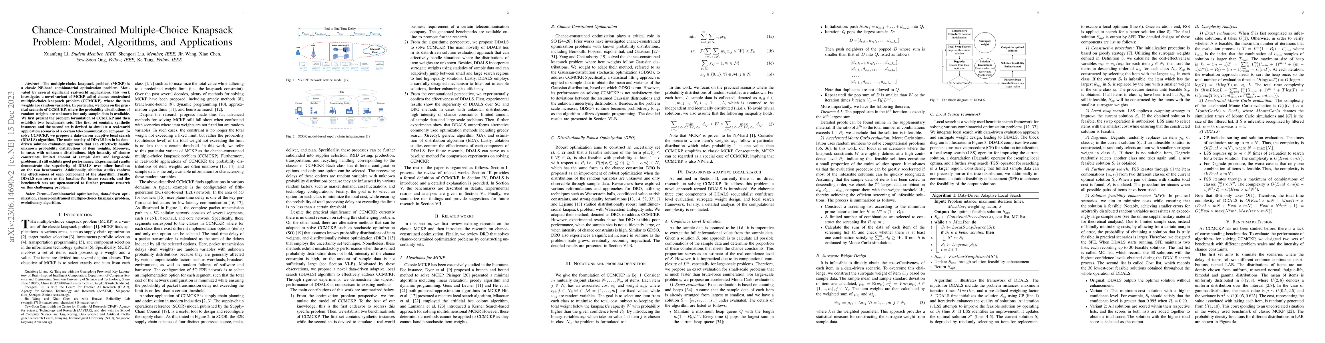 Thumbnail for Chance-Constrained Multiple-Choice Knapsack Problem: Model, Algorithms,
  and Applications