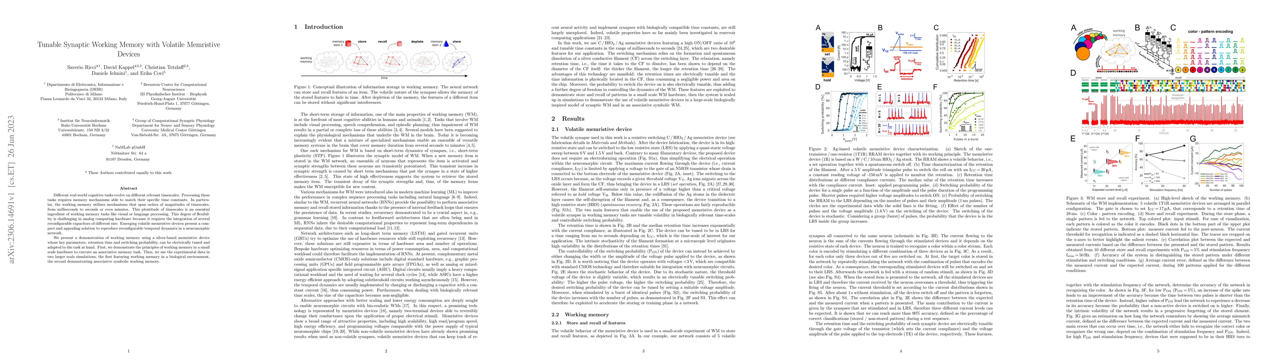Thumbnail for Tunable Synaptic Working Memory with Volatile Memristive Devices