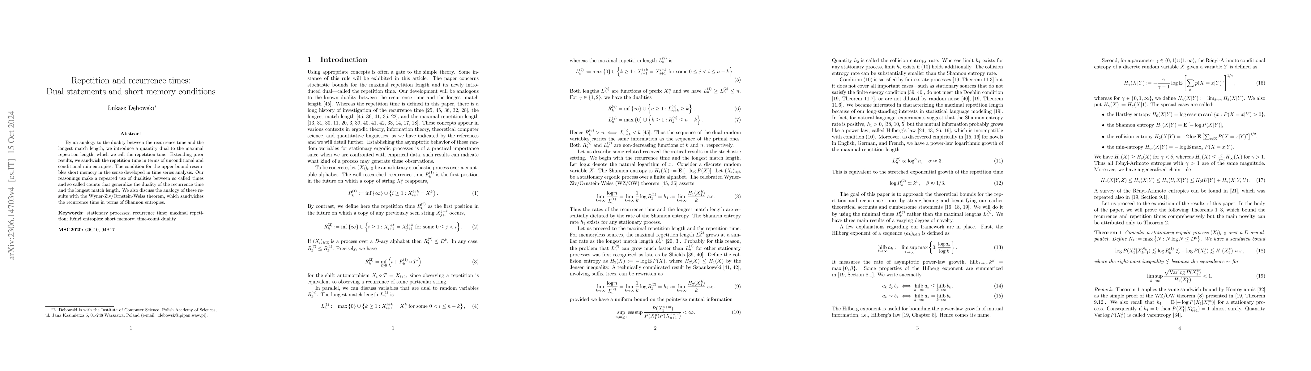 Thumbnail for Repetition and recurrence times in the case of a stretched exponential
  growth