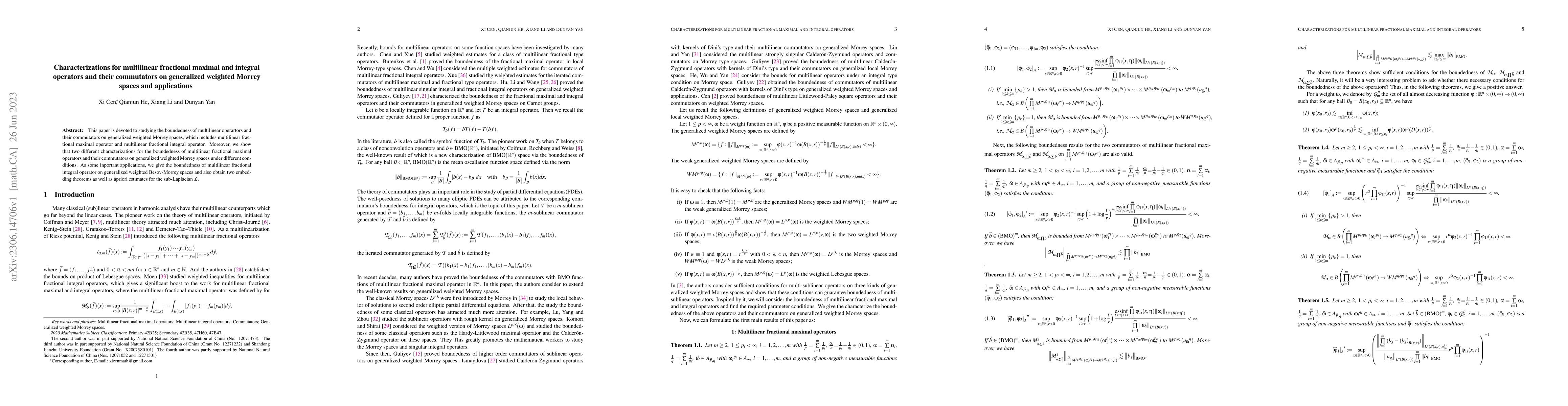 Thumbnail for Characterizations for multilinear fractional maximal and integral
  operators and their commutators on generalized weighted Morrey spaces and
  applications