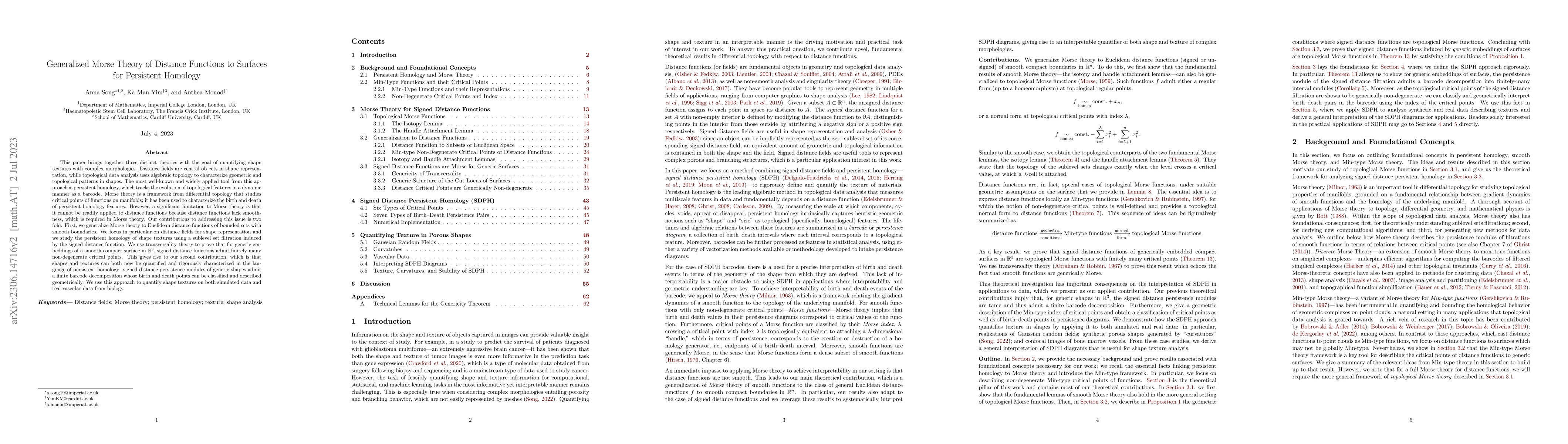 Thumbnail for Generalized Morse Theory of Distance Functions to Surfaces for
  Persistent Homology