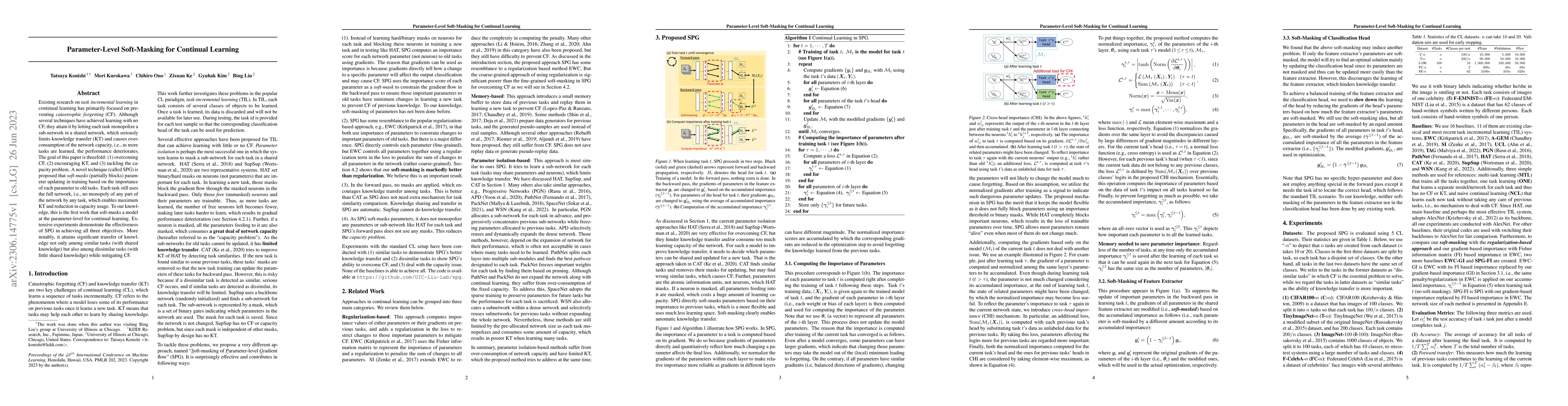 Thumbnail for Parameter-Level Soft-Masking for Continual Learning