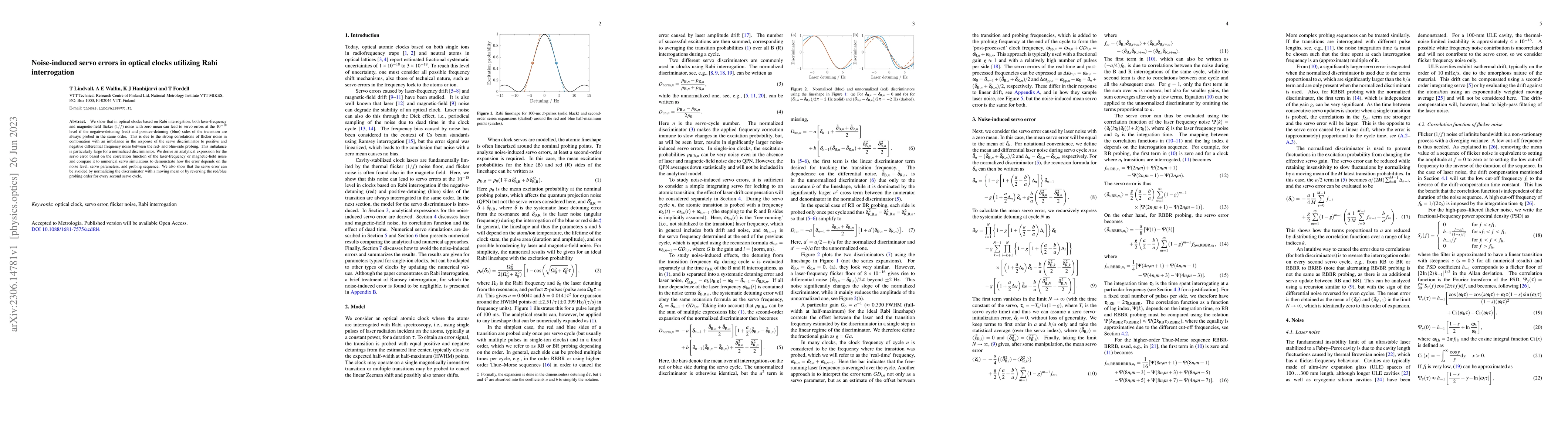 Thumbnail for Noise-induced servo errors in optical clocks utilizing Rabi
  interrogation