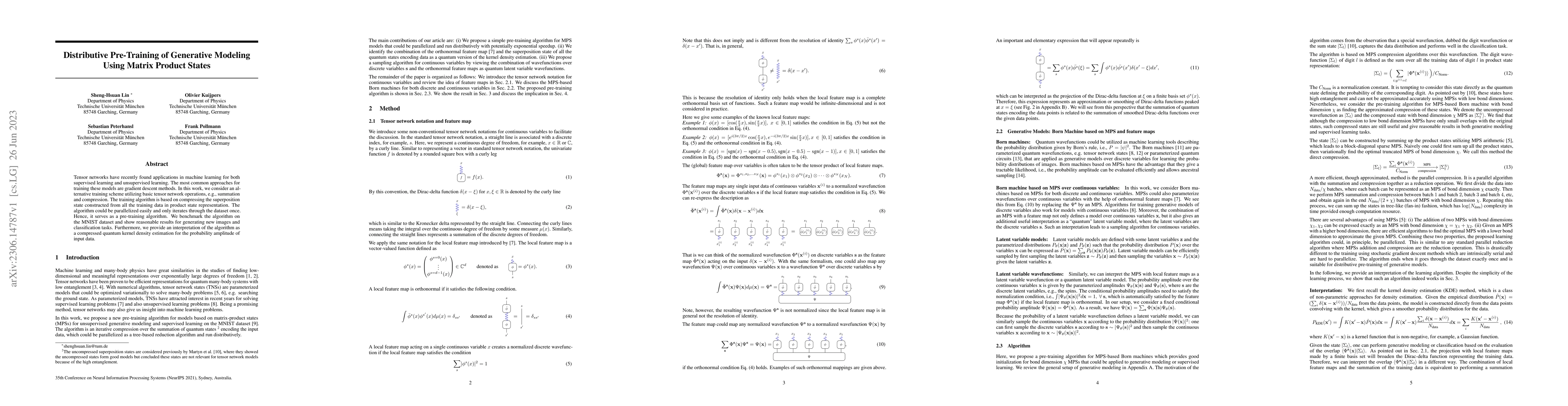 Thumbnail for Distributive Pre-Training of Generative Modeling Using Matrix-Product
  States