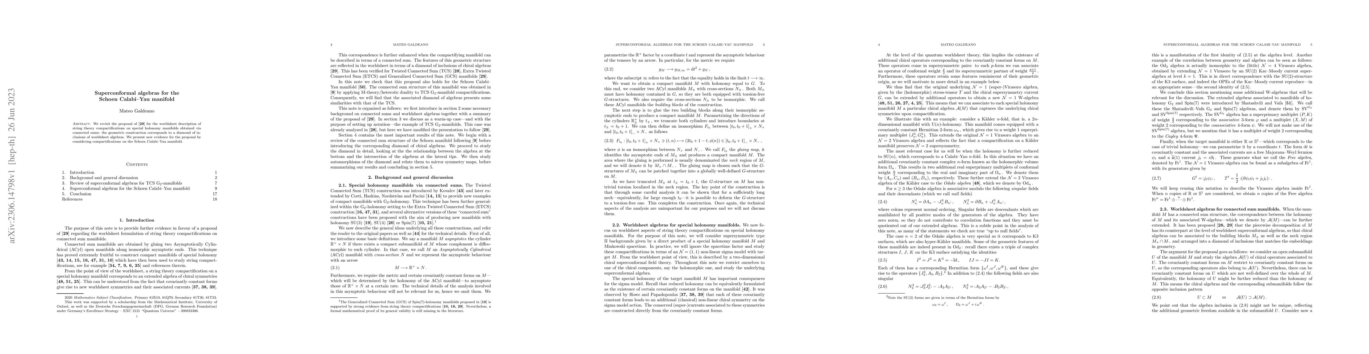 Thumbnail for Superconformal algebras for the Schoen Calabi-Yau manifold