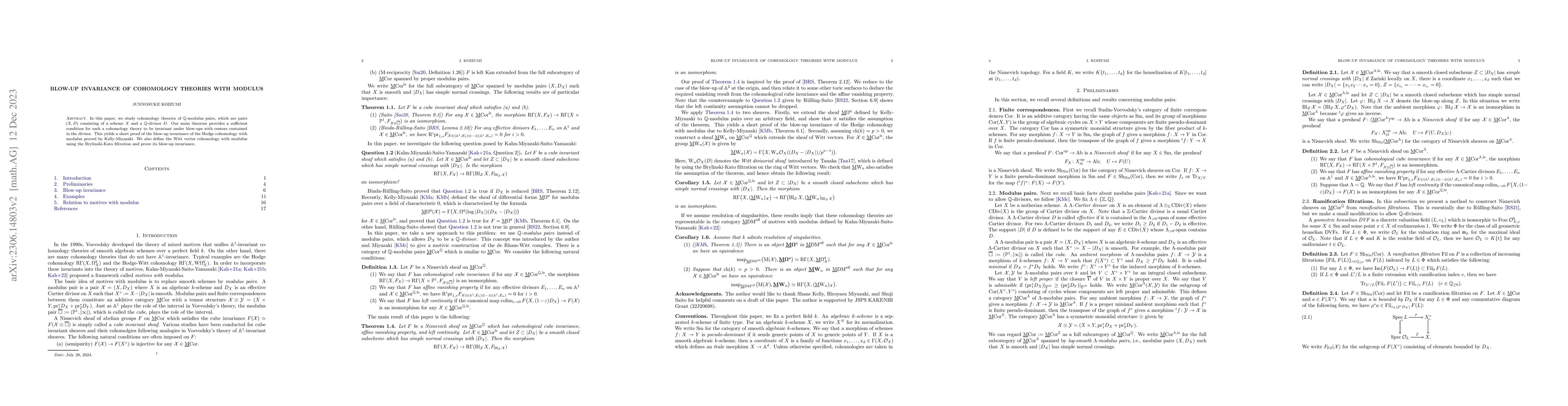 Thumbnail for Blow-up invariance of cohomology theories with modulus