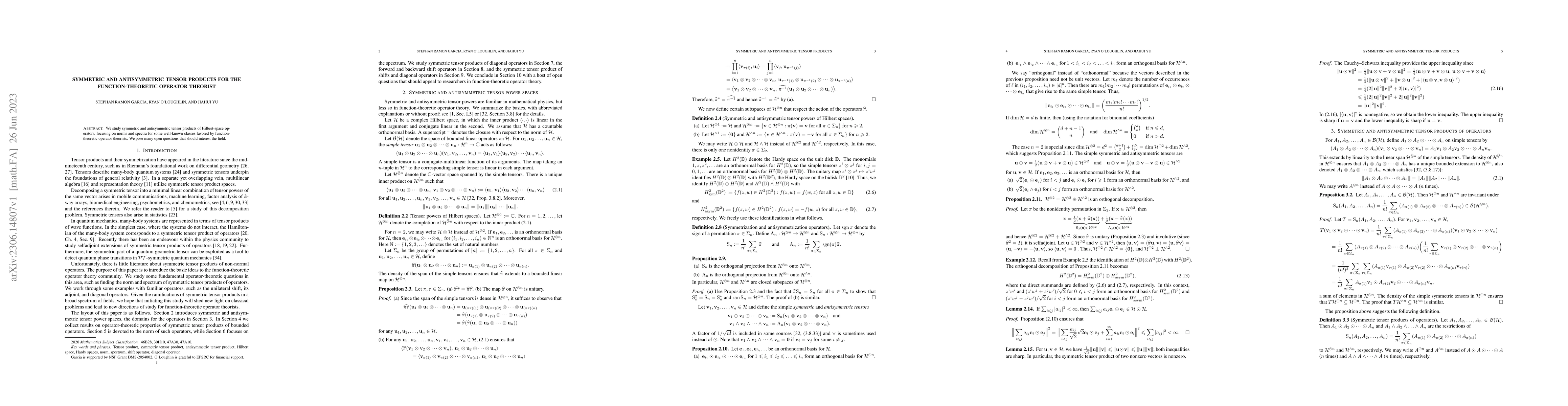 Thumbnail for Symmetric and Antisymmetric Tensor Products for the Function-Theoretic
  Operator Theorist