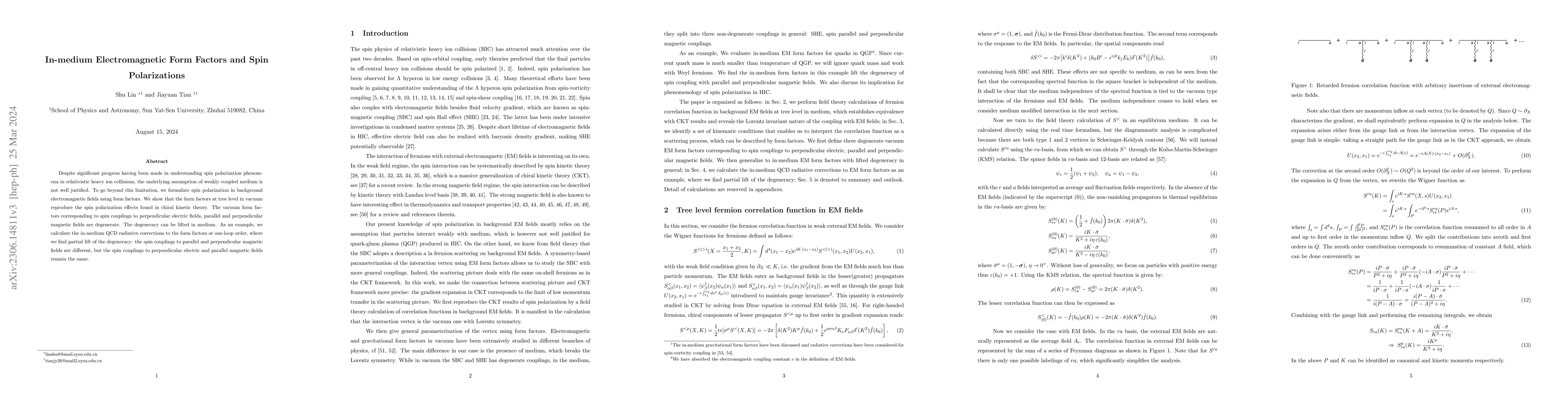 Thumbnail for In-medium Electromagnetic Form Factors and Spin Polarizations