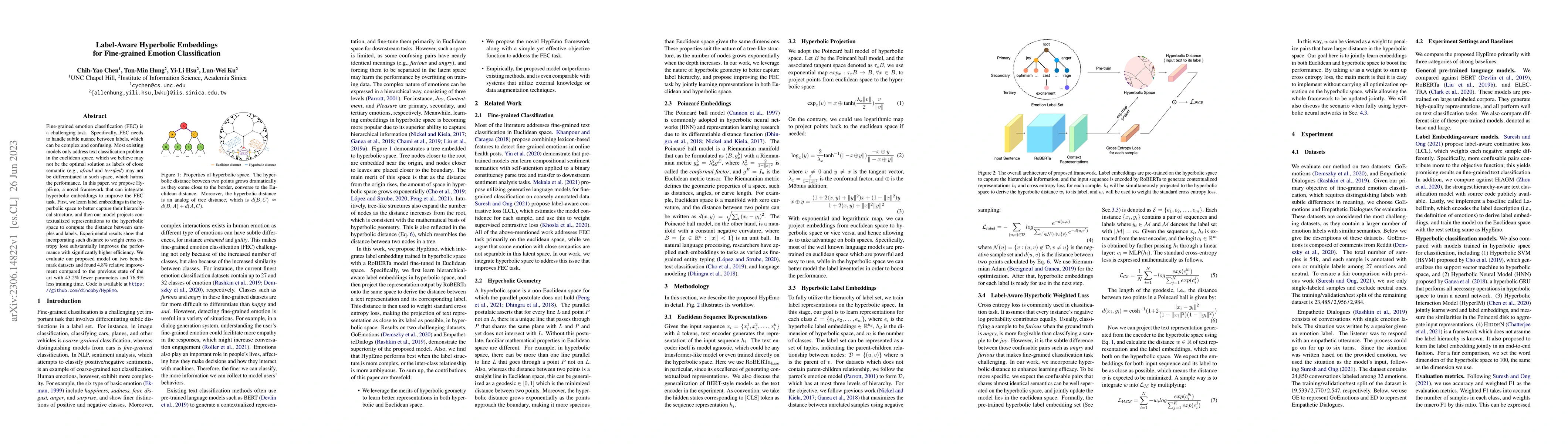 Thumbnail for Label-Aware Hyperbolic Embeddings for Fine-grained Emotion
  Classification