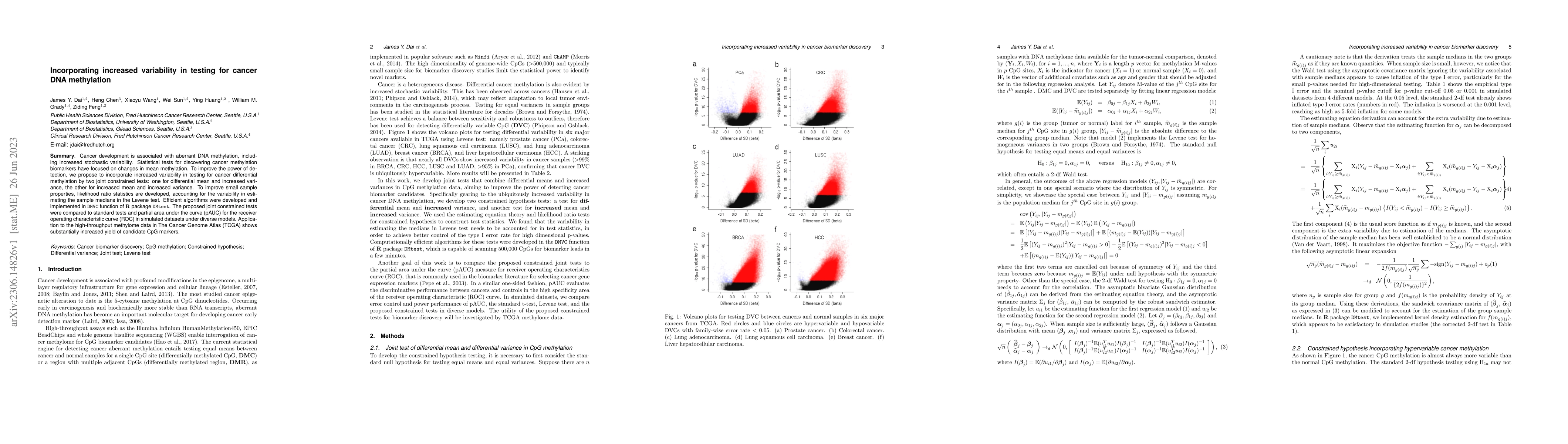 Thumbnail for Incorporating increased variability in testing for cancer DNA
  methylation