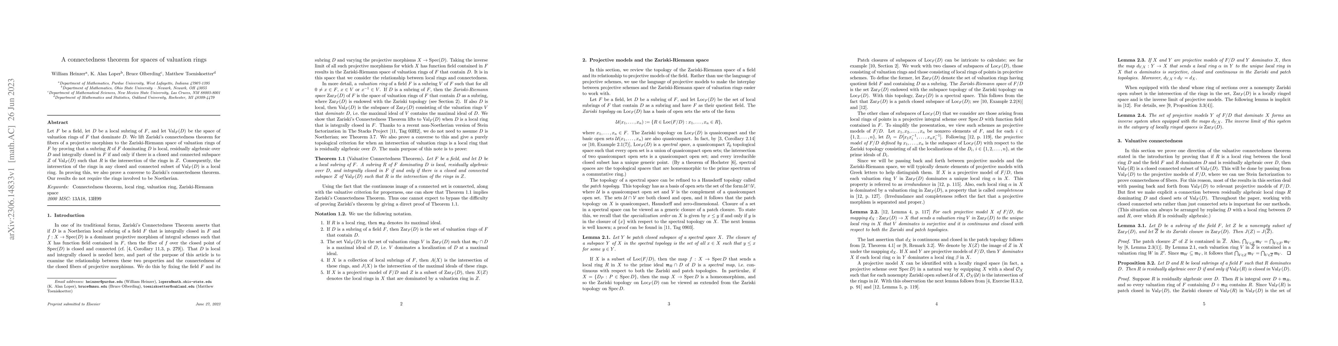 Thumbnail for A connectedness theorem for spaces of valuation rings