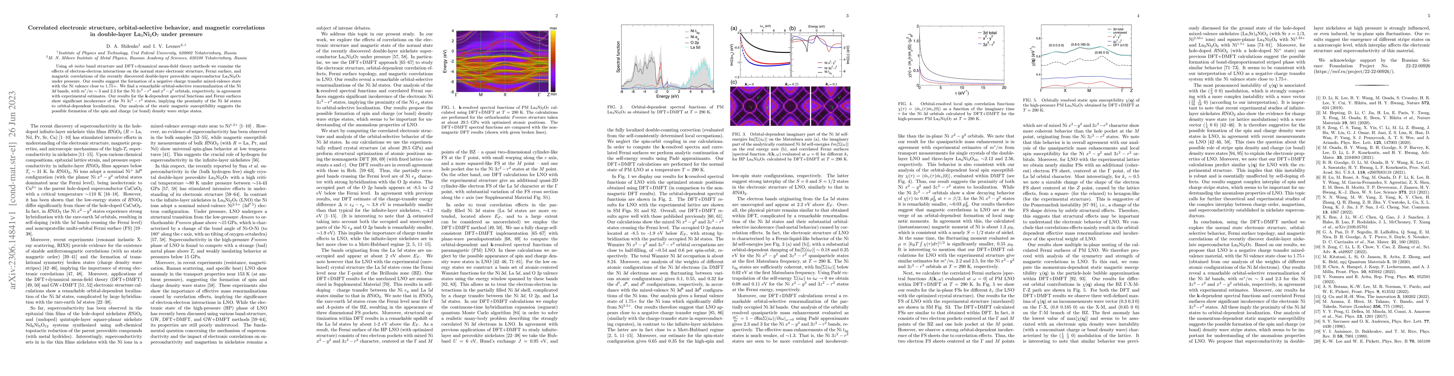 Thumbnail for Correlated electronic structure, orbital-selective behavior, and
  magnetic correlations in double-layer La$_3$Ni$_2$O$_7$ under pressure