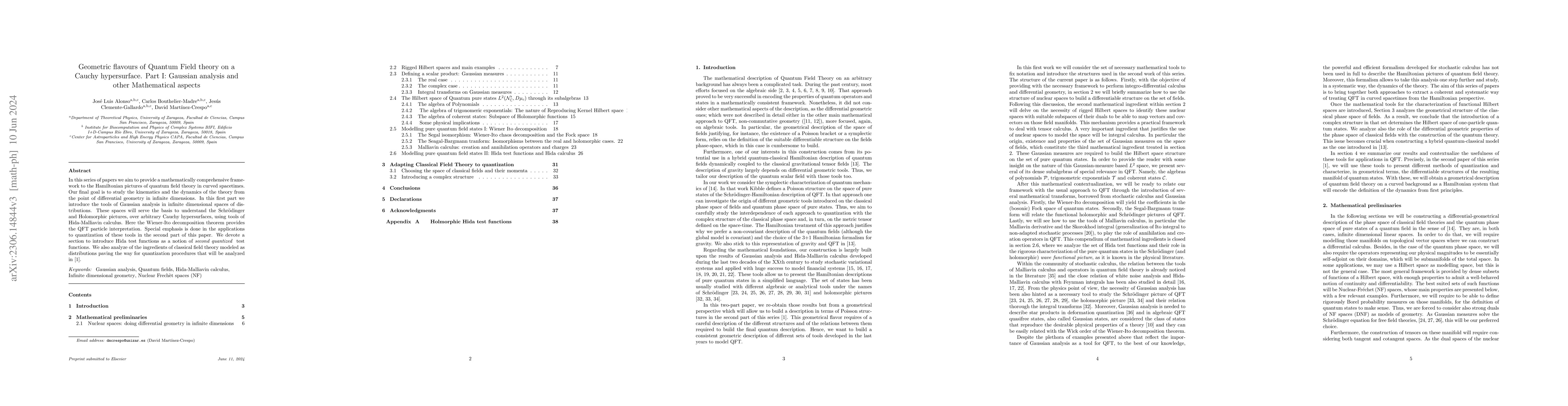 Thumbnail for Geometric flavours of Quantum Field theory on a Cauchy hypersurface.
  Part I: Gaussian analysis and other Mathematical aspects