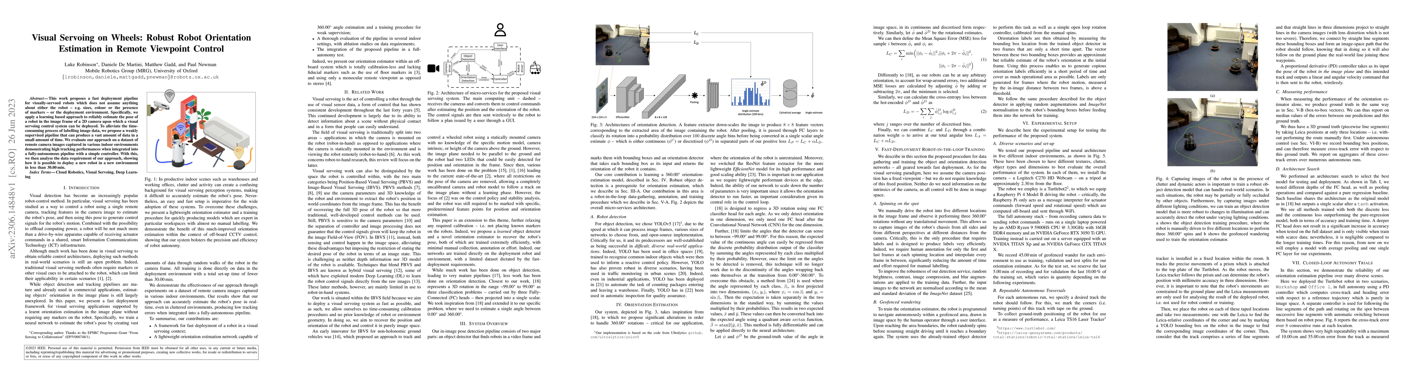 Thumbnail for Visual Servoing on Wheels: Robust Robot Orientation Estimation in Remote
  Viewpoint Control