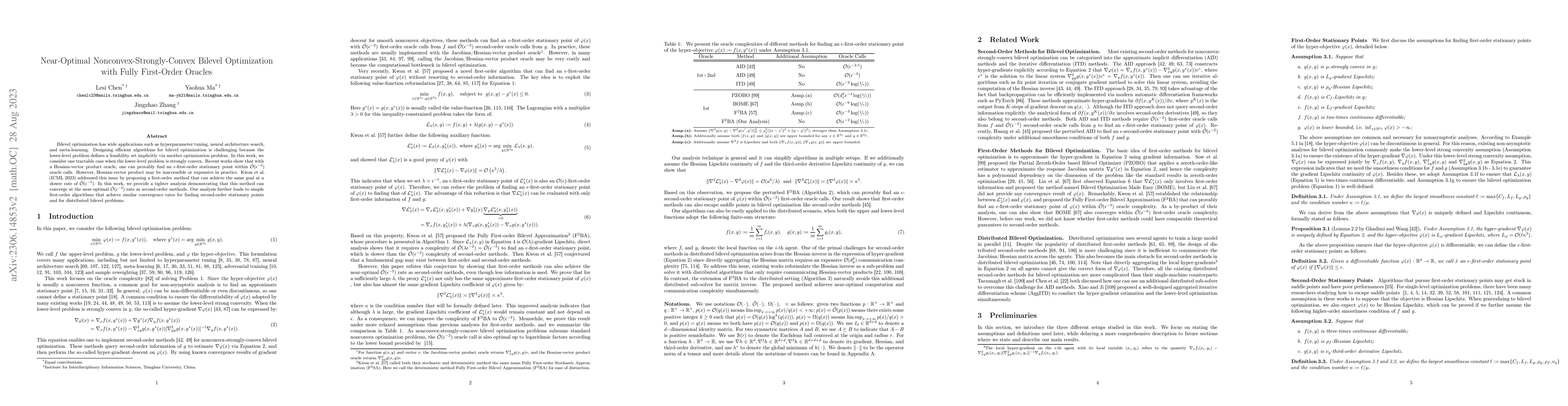 Thumbnail for Near-Optimal Nonconvex-Strongly-Convex Bilevel Optimization with Fully
  First-Order Oracles