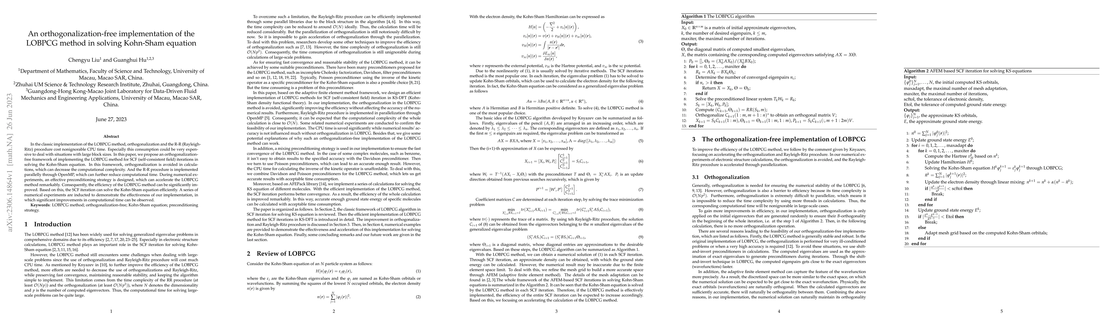 Thumbnail for An orthogonalization-free implementation of the LOBPCG method in solving
  Kohn-Sham equation