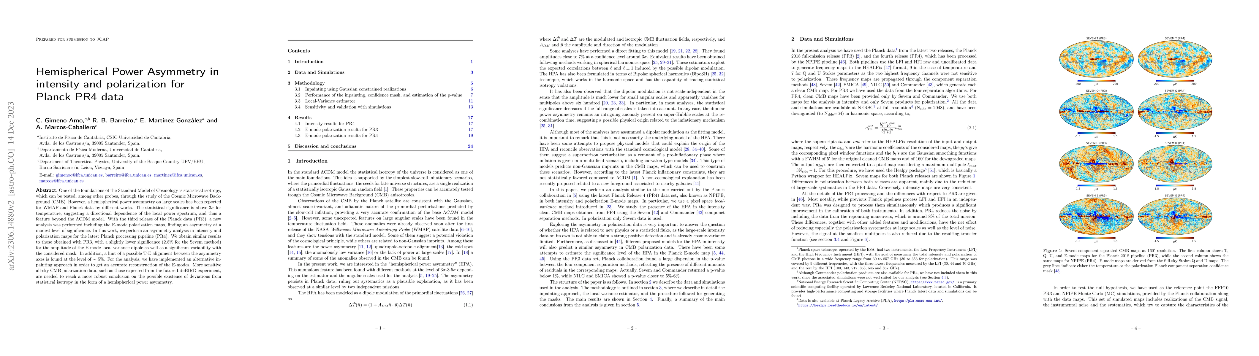 Thumbnail for Hemispherical Power Asymmetry in intensity and polarization for Planck
  PR4 data