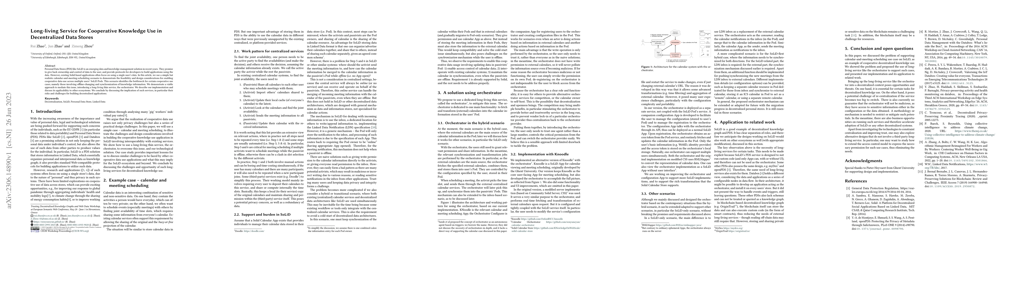 Thumbnail for Long-living Service for Cooperative Knowledge Use in Decentralized Data
  Stores