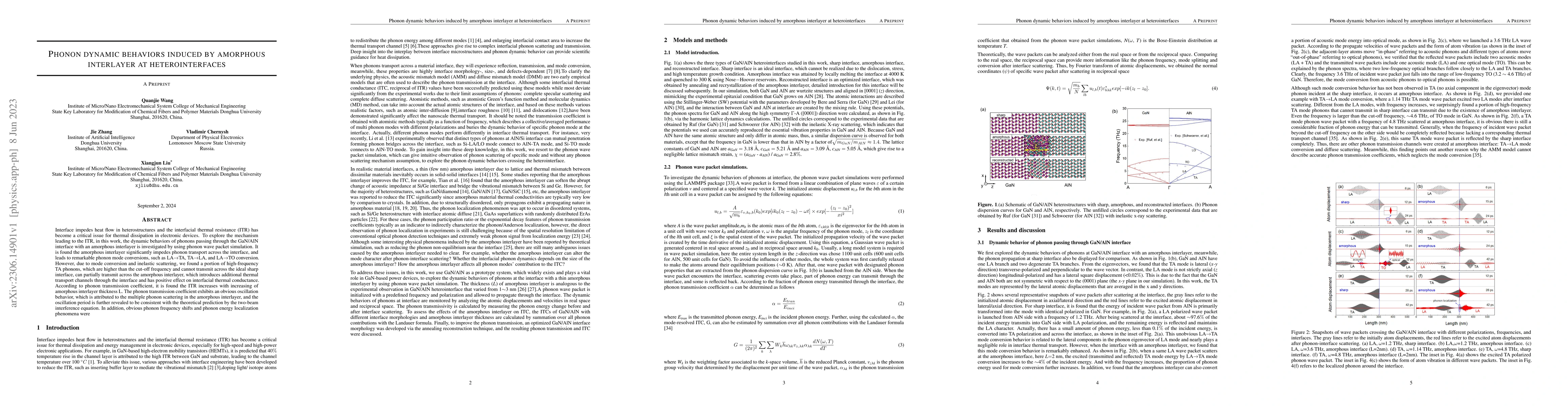 Thumbnail for Phonon dynamic behaviors induced by amorphous interlayer at
  heterointerfaces