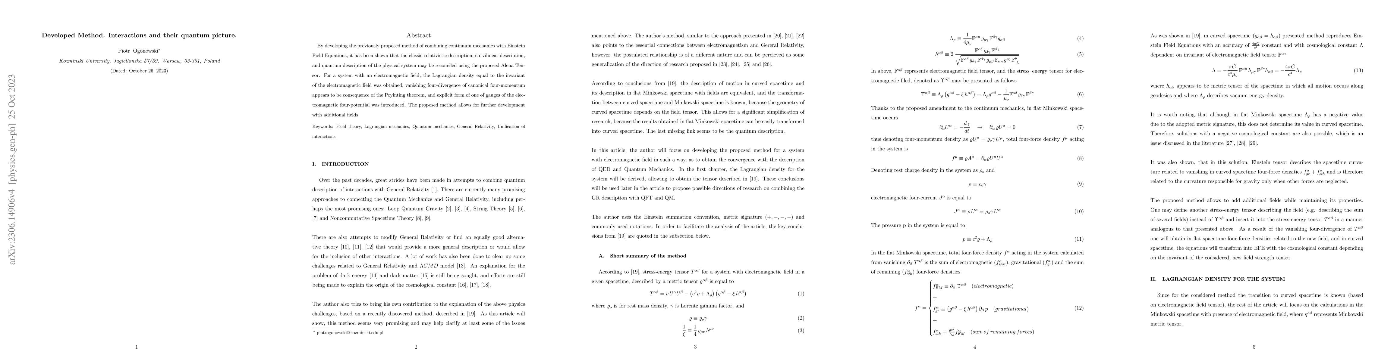 Thumbnail for Developed Method. Interactions and their quantum picture