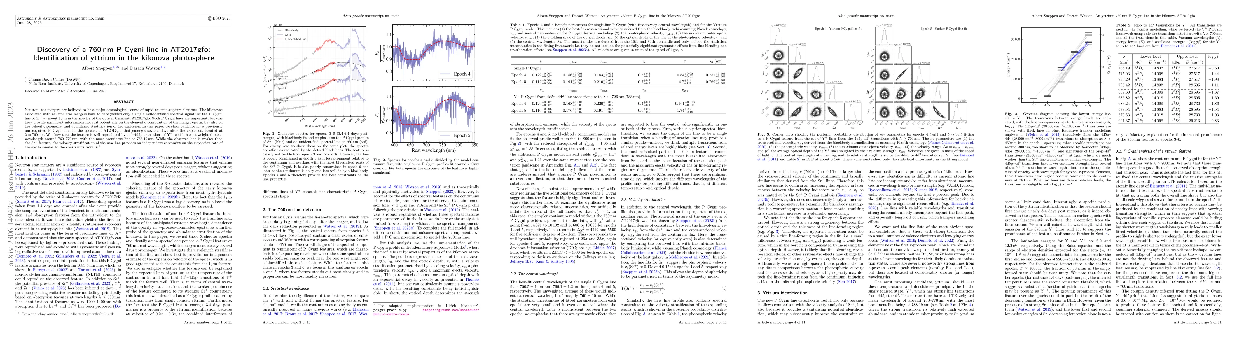 Thumbnail for Discovery of a 760 nm P Cygni line in AT2017gfo: Identification of
  yttrium in the kilonova photosphere