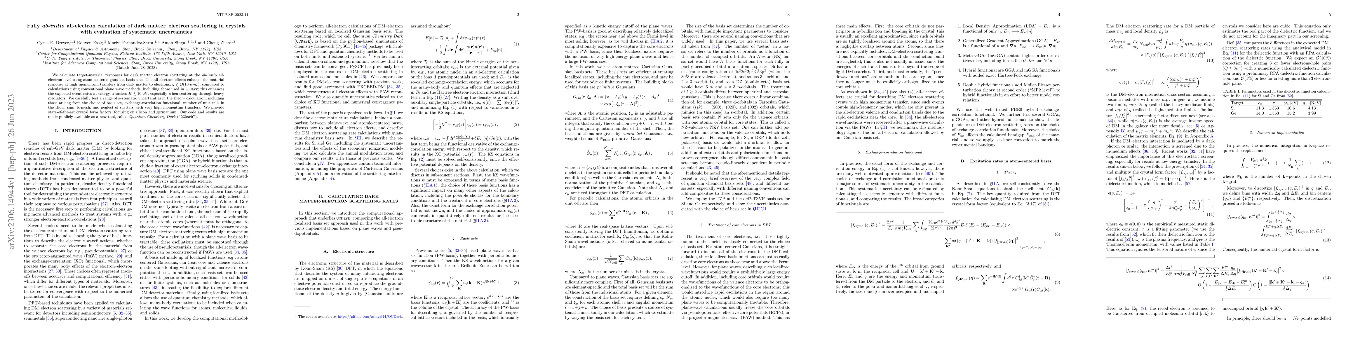Thumbnail for Fully ab-initio all-electron calculation of dark matter--electron
  scattering in crystals with evaluation of systematic uncertainties