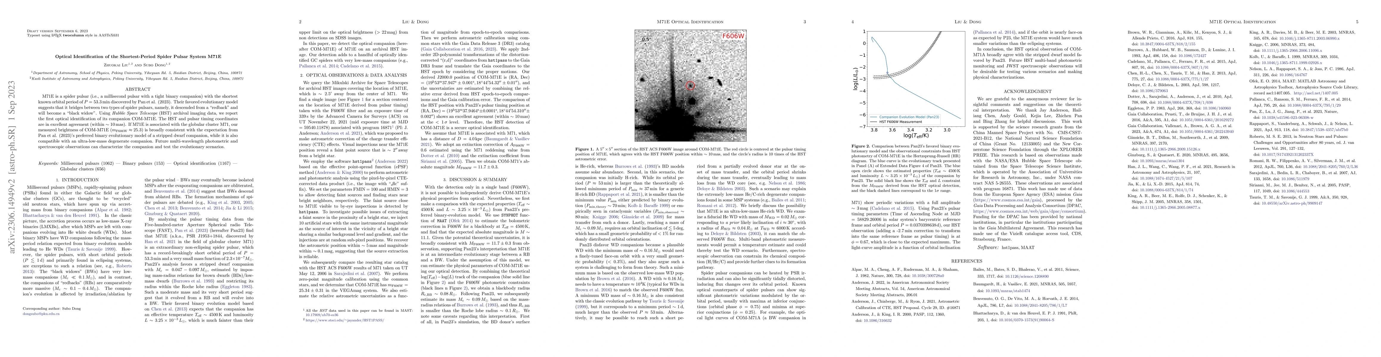 Thumbnail for Optical Identification of the Shortest-Period Spider Pulsar System M71E