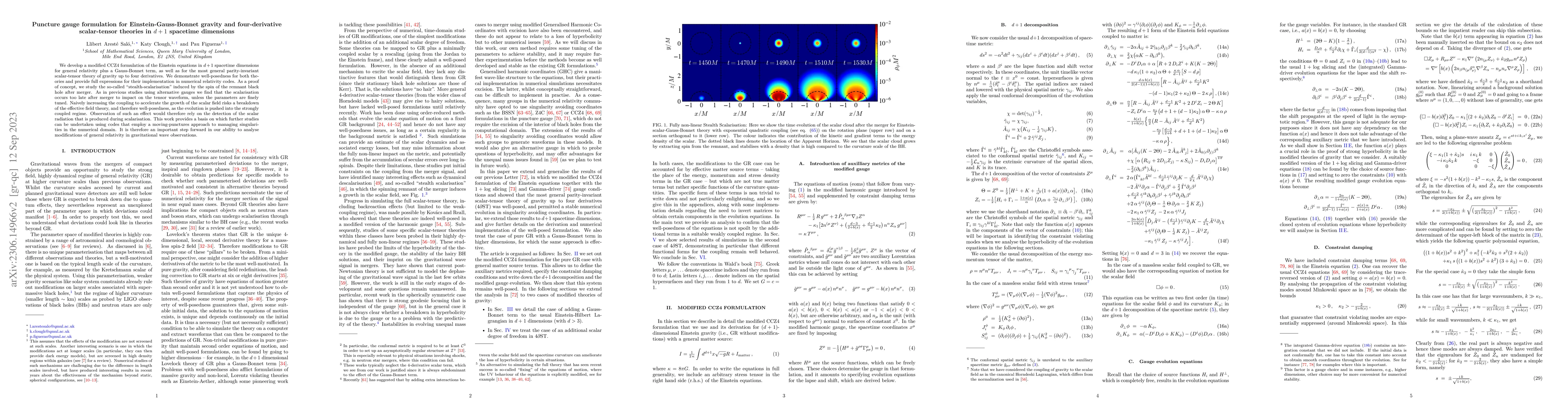 Thumbnail for Puncture gauge formulation for Einstein-Gauss-Bonnet gravity and
  four-derivative scalar-tensor theories in $d+1$ spacetime dimensions