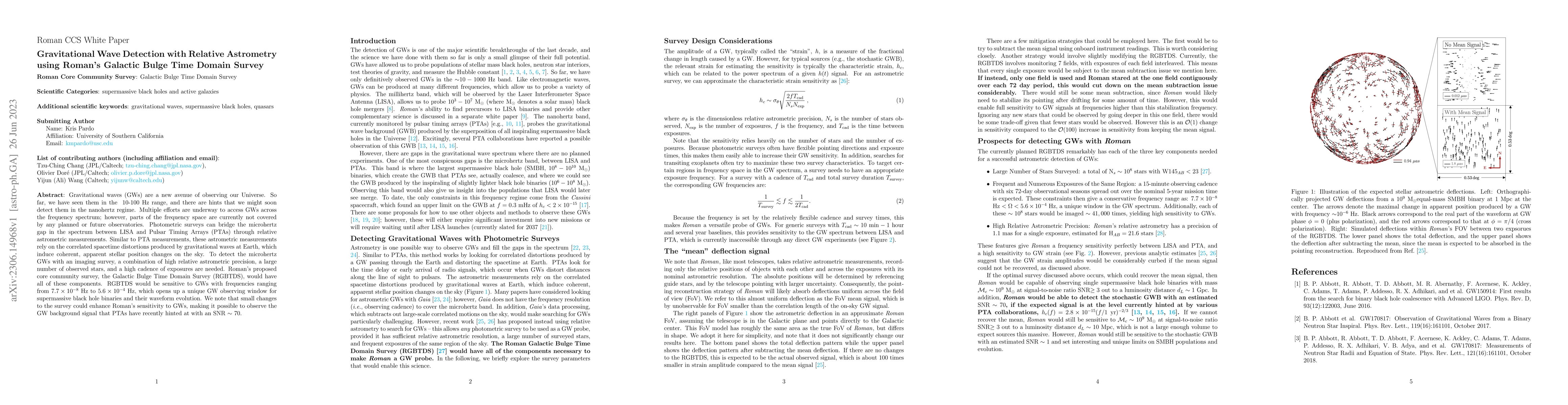 Thumbnail for Gravitational Wave Detection with Relative Astrometry using Roman's
  Galactic Bulge Time Domain Survey