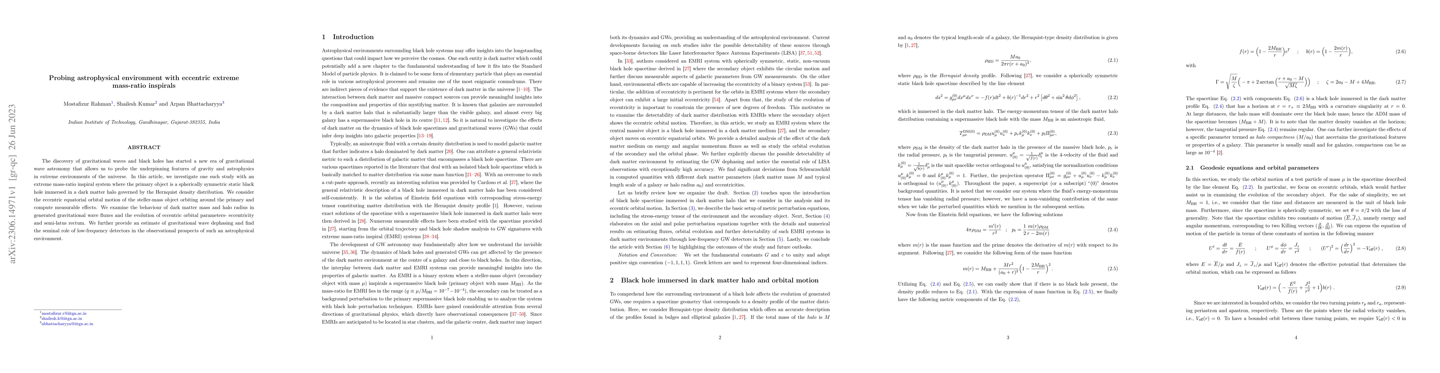 Thumbnail for Probing astrophysical environment with eccentric extreme mass-ratio
  inspirals