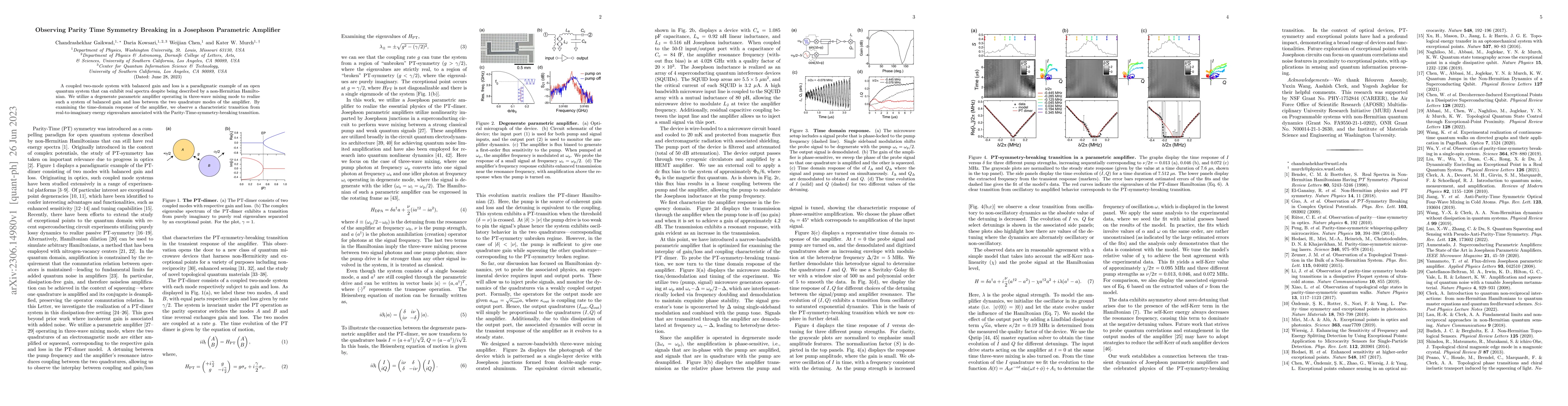 Thumbnail for Observing Parity Time Symmetry Breaking in a Josephson Parametric
  Amplifier