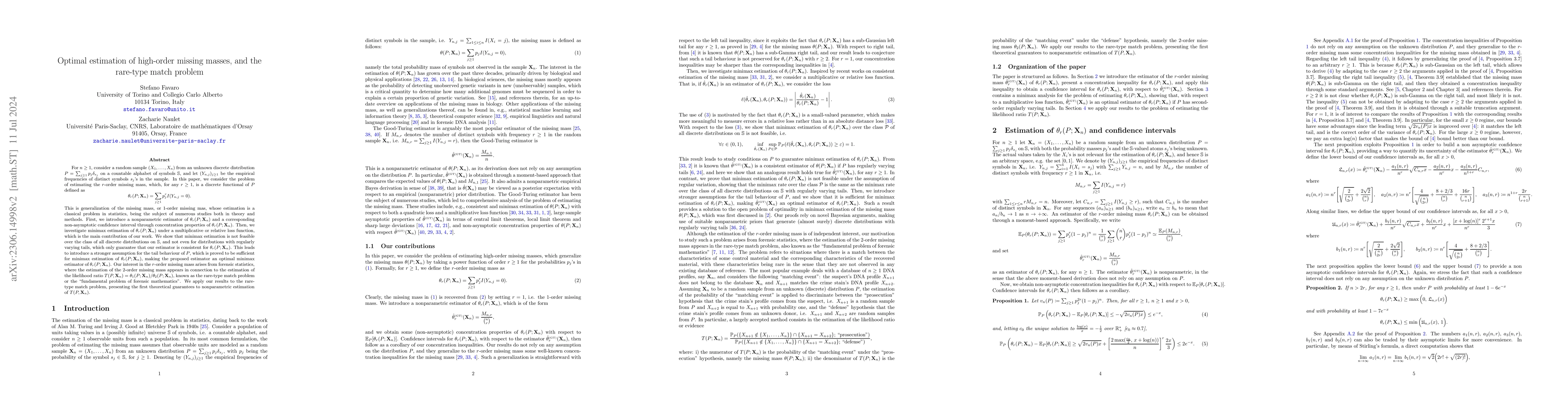 Thumbnail for Optimal estimation of high-order missing masses, and the rare-type match
  problem