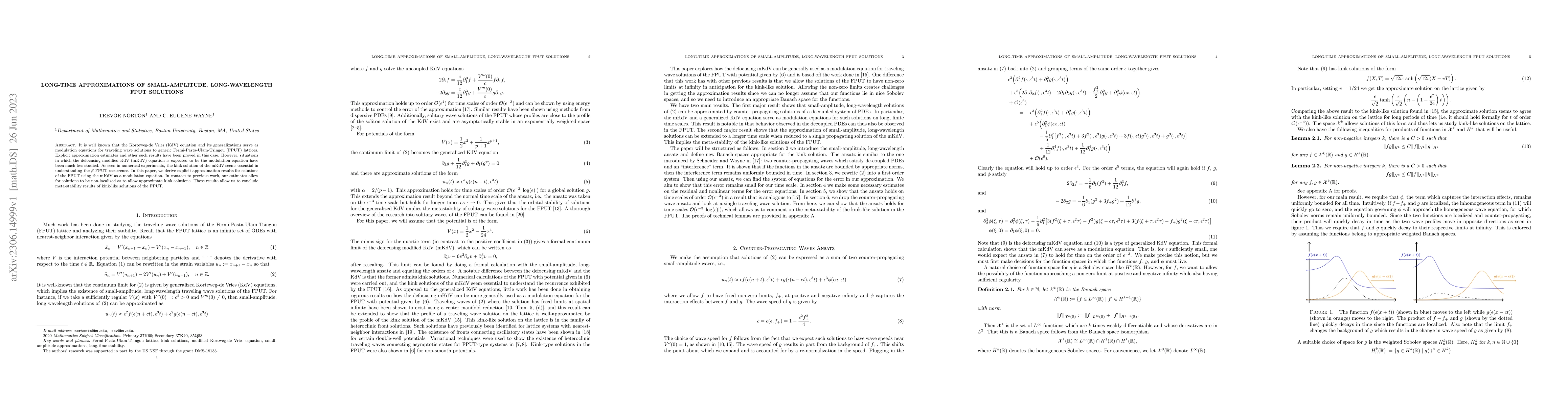 Thumbnail for Long-Time approximations of small-amplitude, long-wavelength FPUT
  solutions