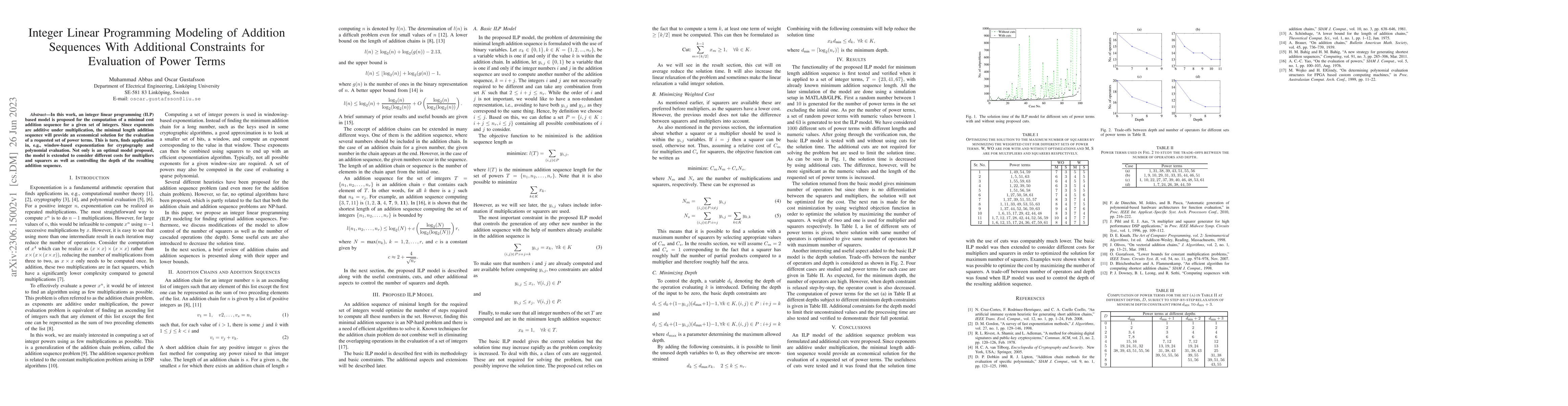 Thumbnail for Integer Linear Programming Modeling of Addition Sequences With
  Additional Constraints for Evaluation of Power Terms
