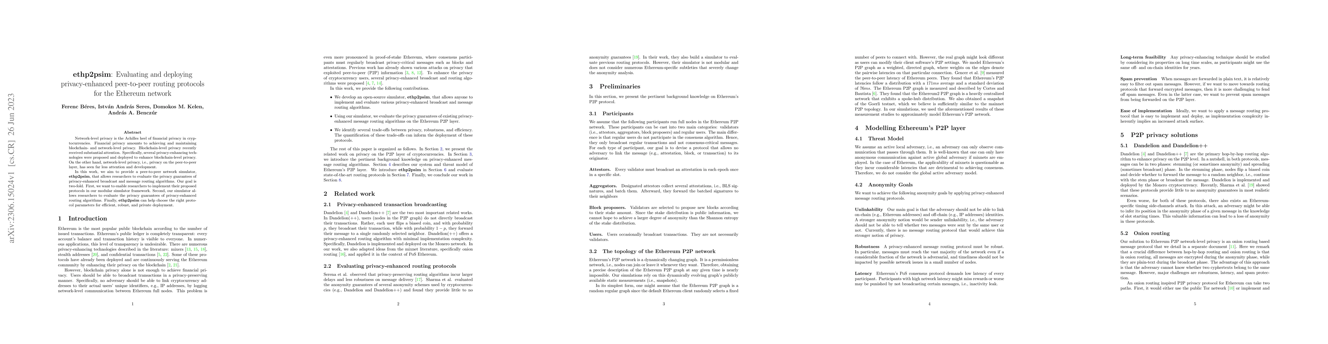 Thumbnail for ethp2psim: Evaluating and deploying privacy-enhanced peer-to-peer
  routing protocols for the Ethereum network